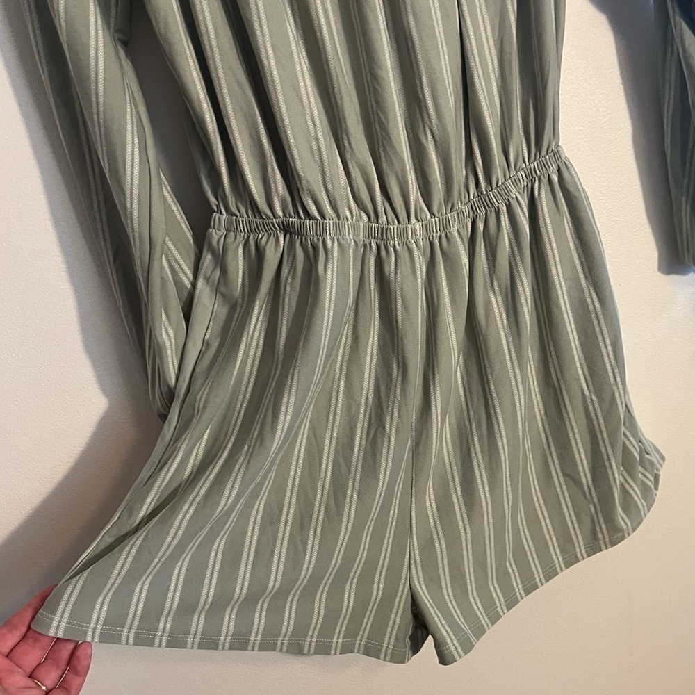 Green Striped Super Soft Off-Shoulder Romper
